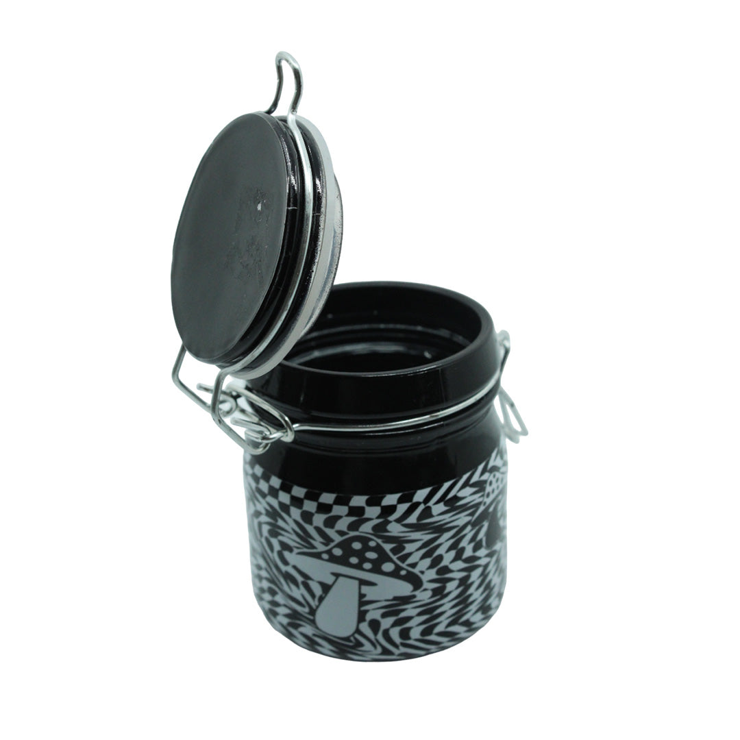 Black and White Mushroom Checkered Stash Jar