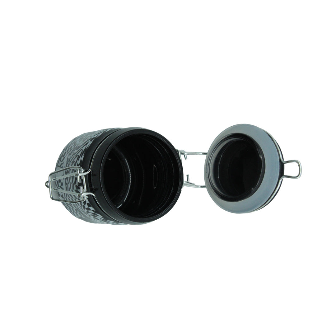 Black and White Mushroom Checkered Stash Jar