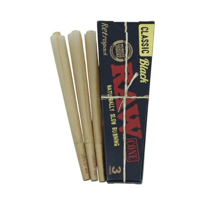 CLASSIC BLACK RAW RETROPACK SLOW BURNING 3 PACK CONE