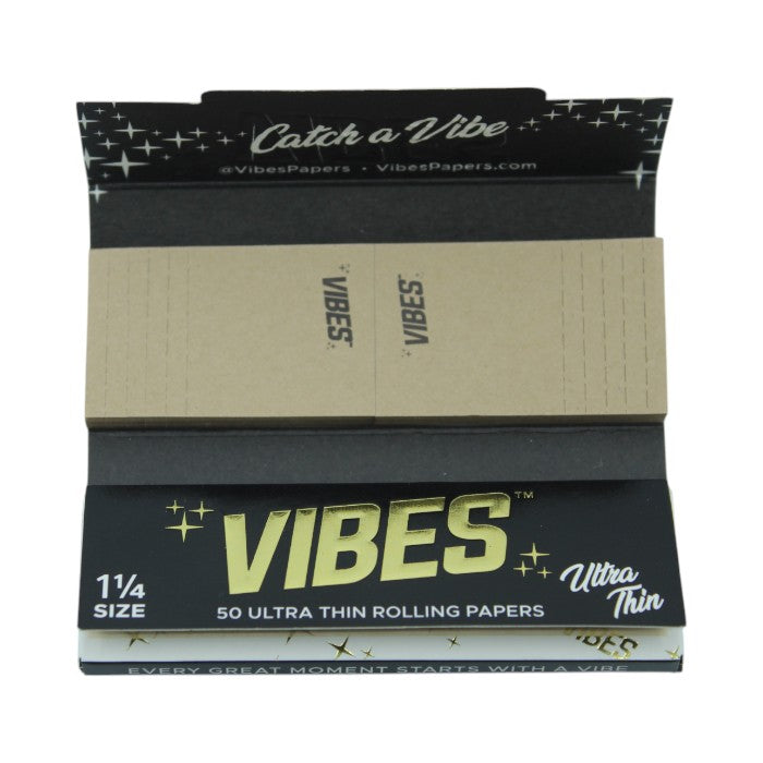VIBES ULTRA THIN 50 ULTRA THIN ROLLING PAPERS 1 1/4 SIZE BLACK