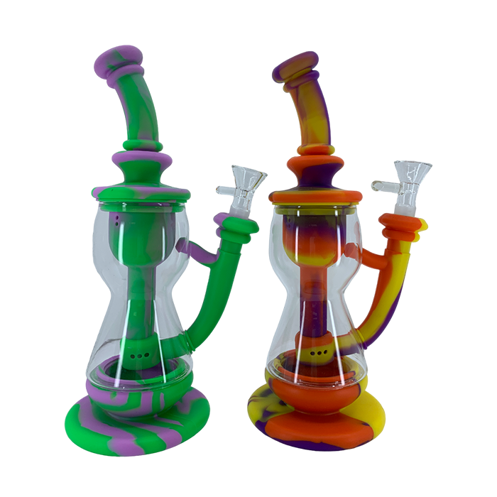 Slightly Bend Glass Attached Silicon Bongs