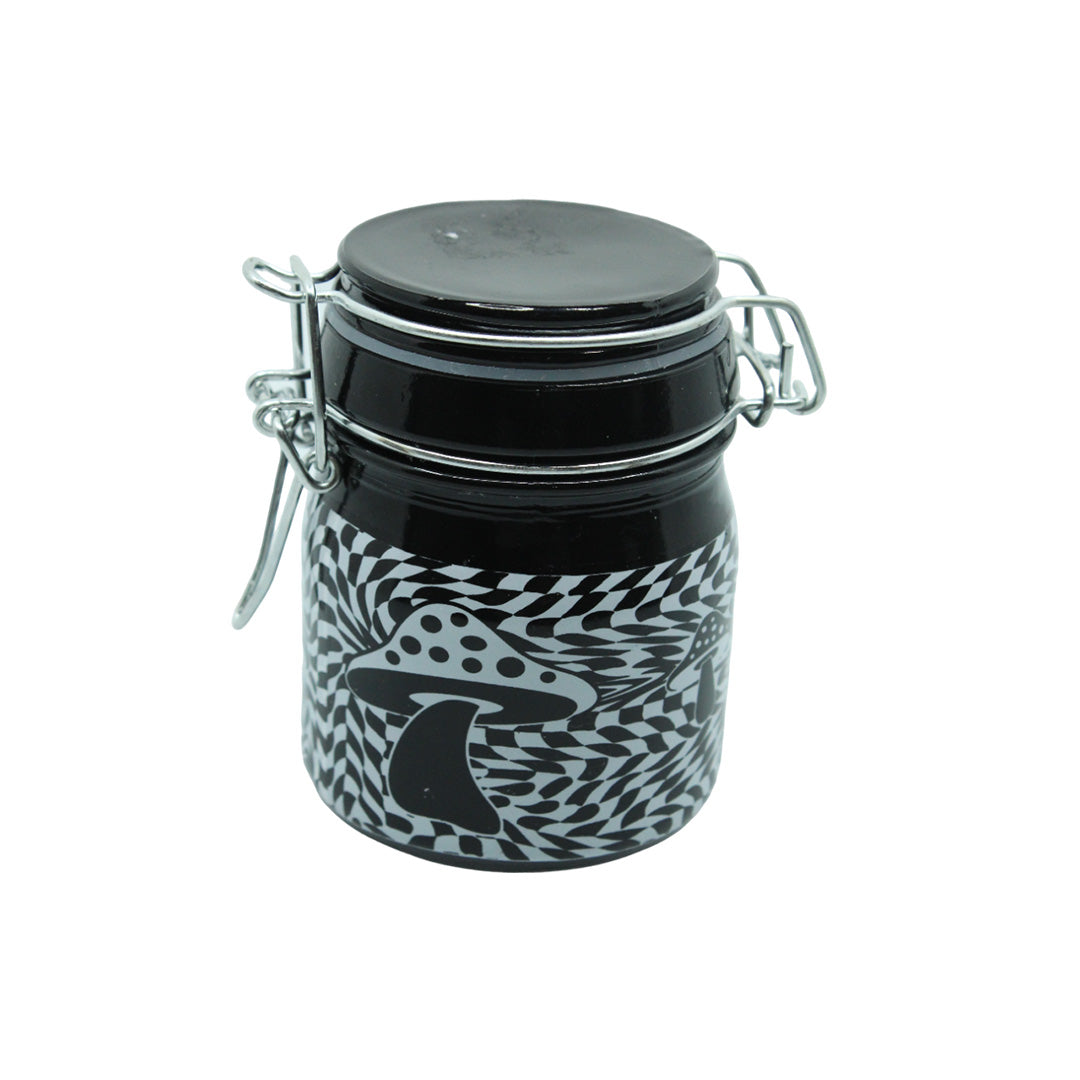 Black and White Mushroom Checkered Stash Jar